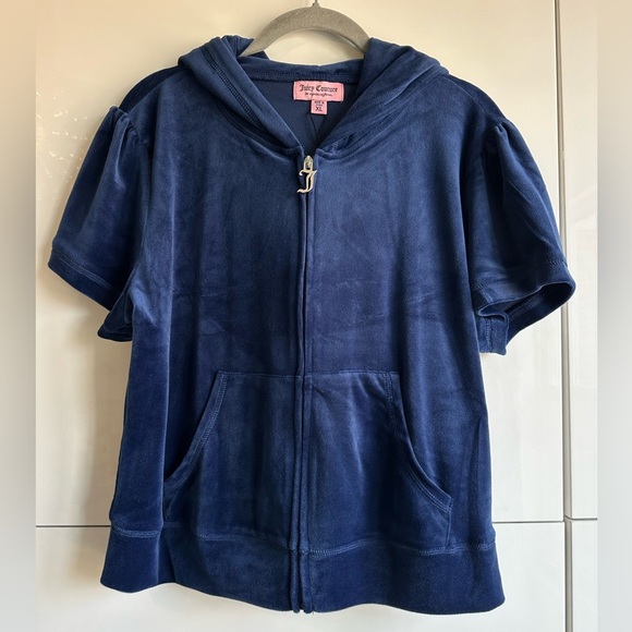 Juicy Couture Velour Set Womens XL Short Sleeve Hoodie Shorts Bling Blue NWT Y2K - Picture 3 of 12